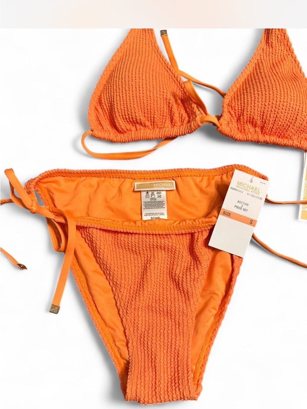 MICHAEL Michael Kors Bright Orange Textured Bikini with Matching Cover Up Skirt